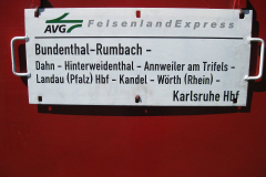 Zuglaufschild des Felsenland-Express